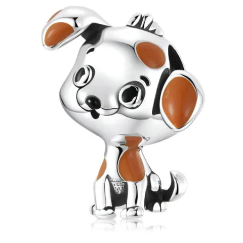 Sterling Silver Cute Brown Dog Charm - Sterling Silver Cute Brown Dog Charm