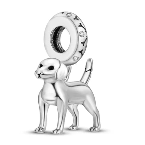 Sterling Silver Cute Dog Dangle Charm - Sterling Silver Cute Dog Dangle Charm