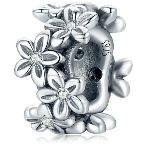 Silver CZ Flower Spacer - Sterling Silver CZ Flower Spacer