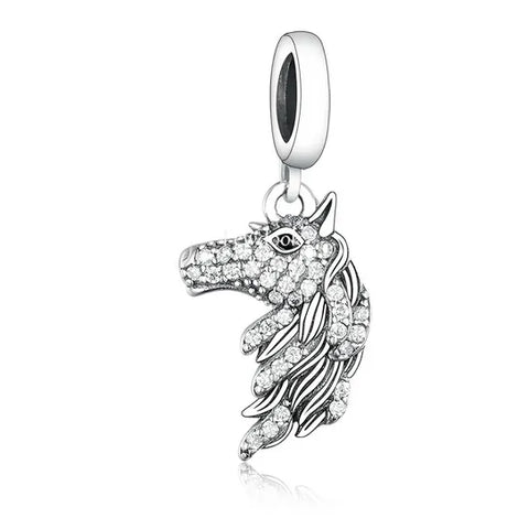  Sterling Silver CZ Horse Dangle Charm