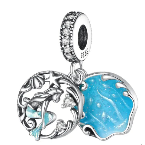 Sterling Silver CZ Mermaid Dangle Charm - Sterling Silver CZ Mermaid Dangle Charm