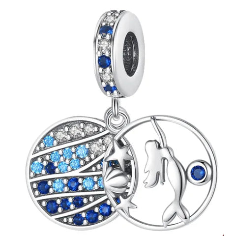 Sterling Silver CZ Mermaid Charm - Sterling Silver CZ Mermaid Charm