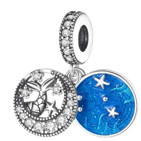 Sterling Silver CZ Mermaid Tail Dangle Charm - Sterling Silver CZ Mermaid Tail Dangle Charm