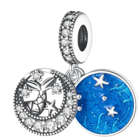  Sterling Silver CZ Mermaid Tail Dangle Charm