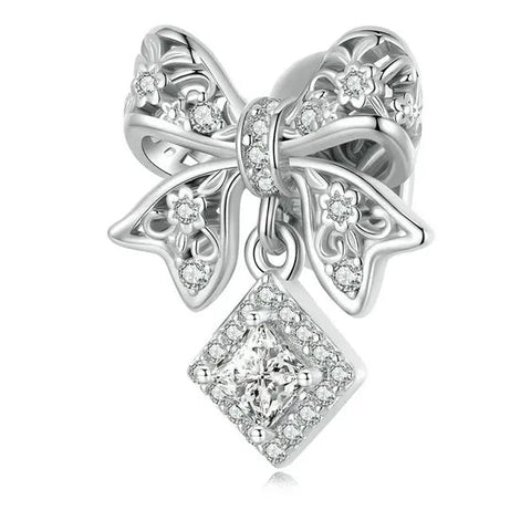 Sterling Silver Dainty Lace Bow Dangle Charm
