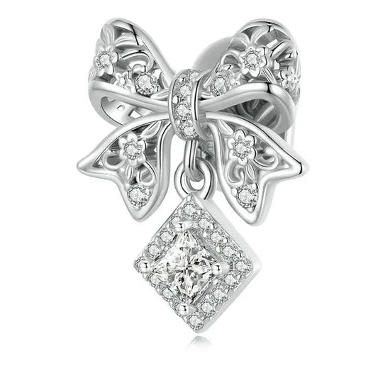 Sterling Silver Dainty Lace Bow Dangle Charm