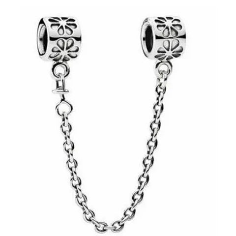 Sterling Silver Daisy Flower Screw On Safety Chain - Sterling Silver Daisy Flower Screw On Safety Chain