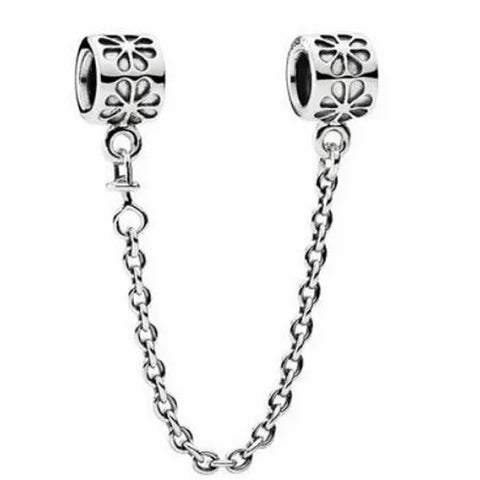 Sterling Silver Daisy Flower Screw On Safety Chain - Sterling Silver Daisy Flower Screw On Safety Chain