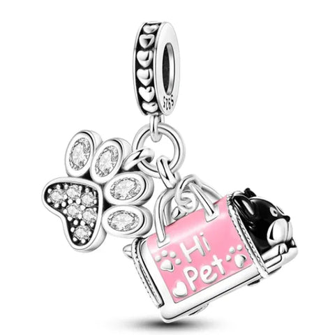 Pink Hi Pet Silver Dog Paw Hand Bag Dangle Charm