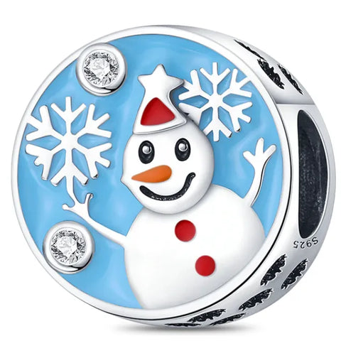 Sterling Silver Enamel Snowman Charm - Sterling Silver Enamel Snowman Charm