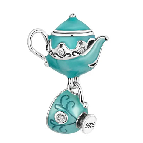Sterling Silver Enamel Teal Teacup Charm - Sterling Silver Enamel Teal Teacup Charm