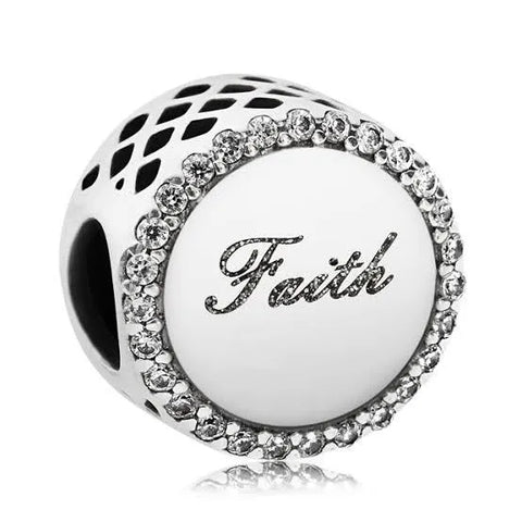 Sterling Silver Faith Bead Charm - Sterling Silver Faith Bead Charm