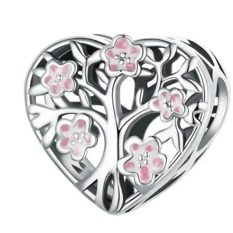 Sterling Silver Family Pink Tree Charm - Sterling Silver Family Pink Tree Charm