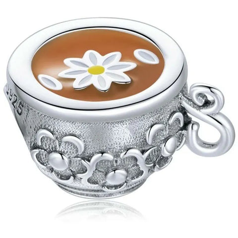  Sterling Silver Floral Coffee Bead Charm