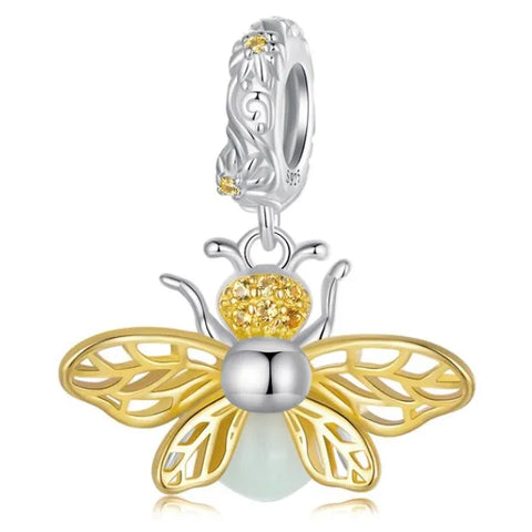 Sterling Silver & Gold Plated BEE Dangle Charm - Sterling Silver & Gold Plated BEE Dangle Charm