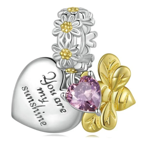 Sterling Silver & Gold Plated Sunshine Dangle Charm - Sterling Silver & Gold Plated Sunshine Dangle Charm