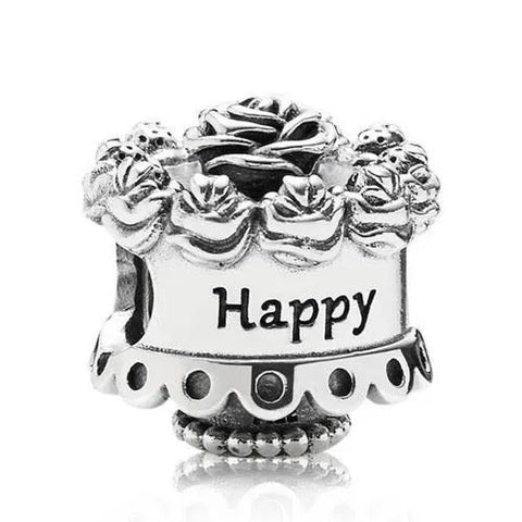 Sterling Silver Happy Birthday Cake Charm - Sterling Silver Happy Birthday Cake Charm
