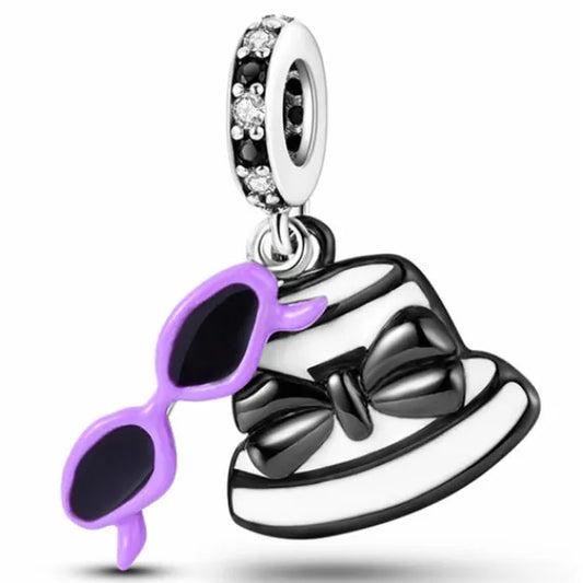  Sterling Silver Hat & Sunglasses Dangle Charm