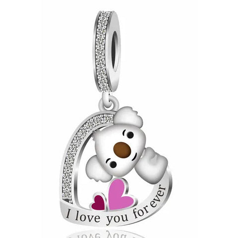 I Love You Forever Heart Koala Dangle Charm - I Love You Forever Heart Koala Dangle Charm