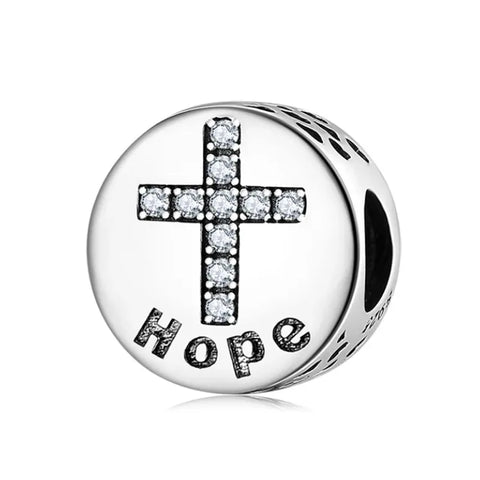  Sterling Silver Hope Cross Pattern Bead Charm