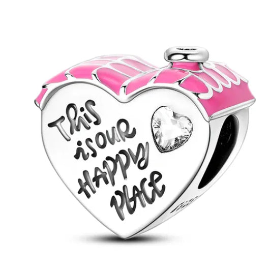 This id our Happy Place Silver Pink Heart Charm