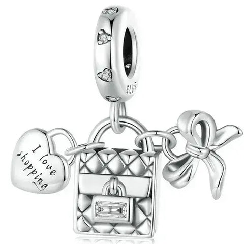 Sterling Silver I Love Shopping Dangle Charm - Sterling Silver I Love Shopping Dangle Charm
