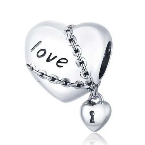 Sterling Silver Love & Lock Charm - Sterling Silver Love & Lock Charm