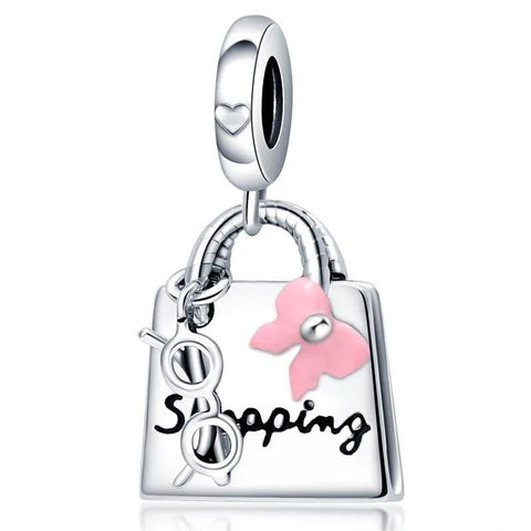 Sterling Silver Love Shopping Hand Bag Charm - Sterling Silver Love Shopping Hand Bag Charm