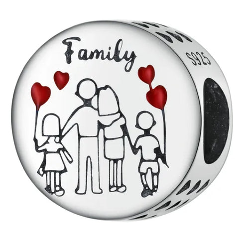 Sterling Silver Loving Family Round Charm - Sterling Silver Loving Family Round Charm