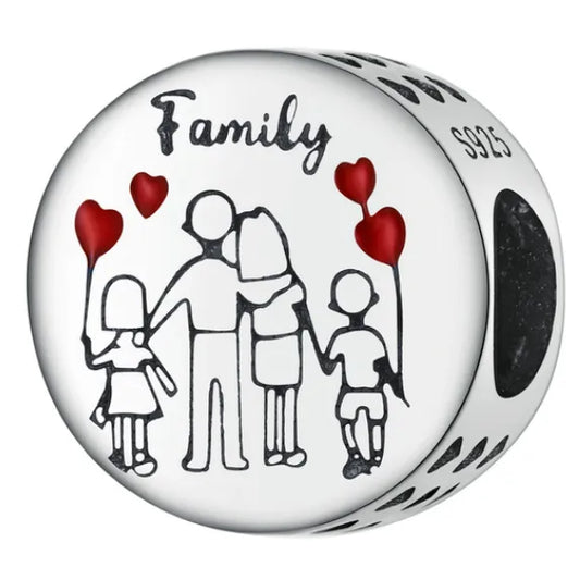  Sterling Silver Loving Family Round Charm