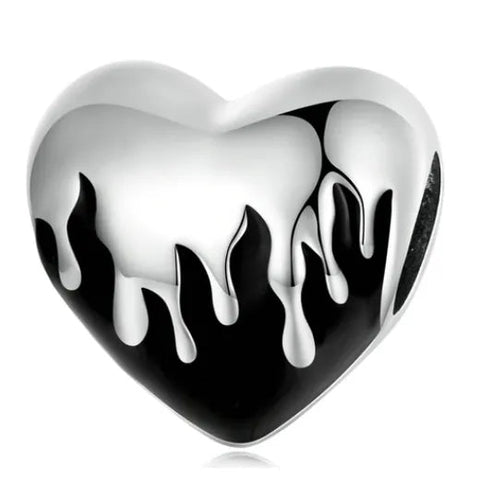 Sterling Silver Melt Black Heart Charm - Sterling Silver Melt Black Heart Charm