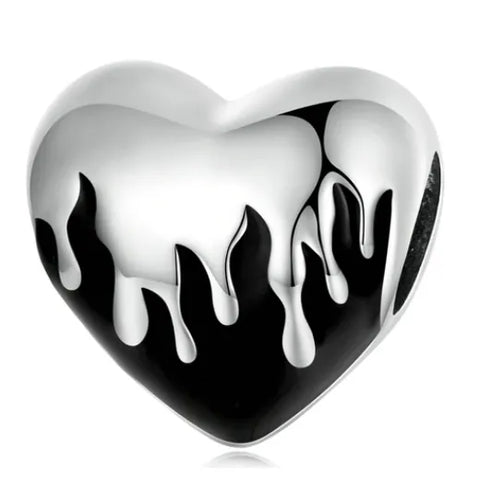  Sterling Silver Melt Black Heart Charm