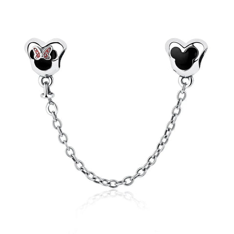 Sterling Silver Mickey and Minnie Mouse SCREW ON Safety Chain - Sterling Silver Mickey and Minnie Mouse SCREW ON Safety Chain