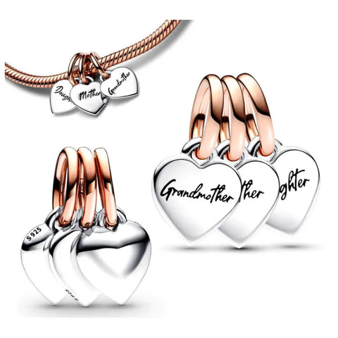 Sterling Silver Mother, Grandmother & Daughter Rose Gold Dangle Charm