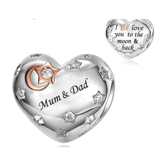 Sterling Silver Mum & Dad Heart Charm
