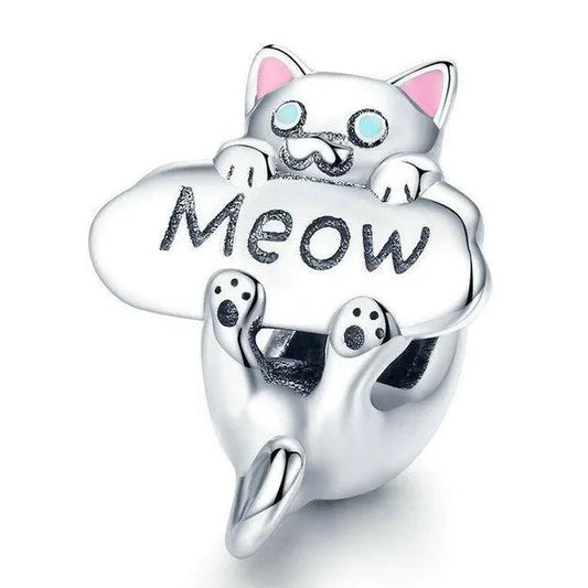 Sterling Silver Naughty Cat Beads Meow Animal Charm