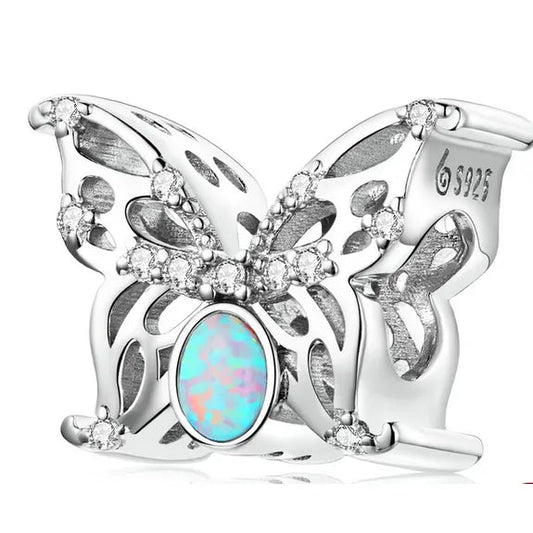 Sterling Silver Opal Butterfly Bead Charm