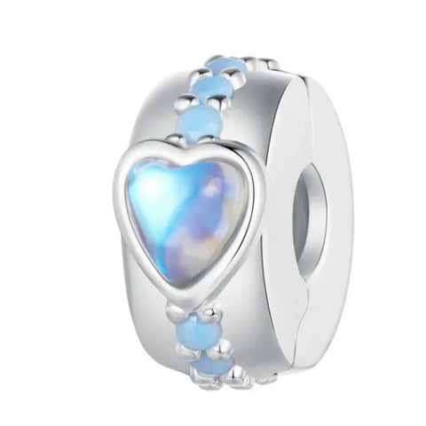Sterling Silver Opal Blue Heart Clip Charm - Sterling Silver Opal Blue Heart Clip Charm
