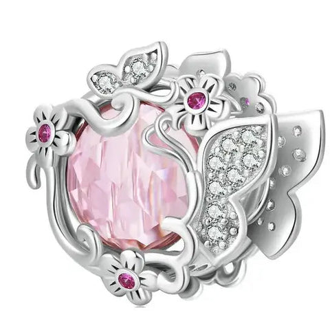 Silver & Pink Opal Bead Charm - Silver & Pink Opal Bead Charm