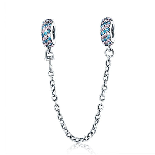 Sterling Silver Blue CZ Silicone Safety Chain
