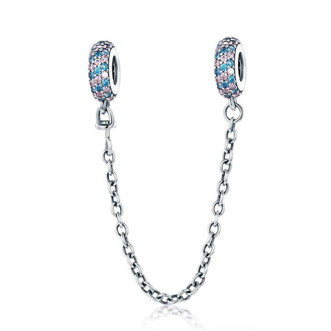Sterling Silver Blue CZ Silicone Safety Chain - Sterling Silver Blue CZ Silicone Safety Chain