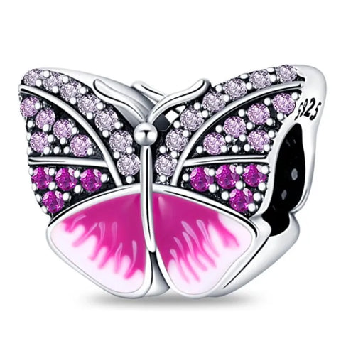 Sterling Silver Pink Butterfly CZ Charm - Sterling Silver Pink Butterfly CZ Charm