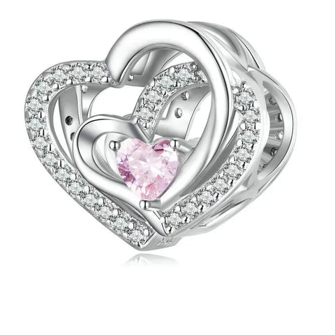 Sterling Silver Pink CZ Hollow Pink Heart Charm