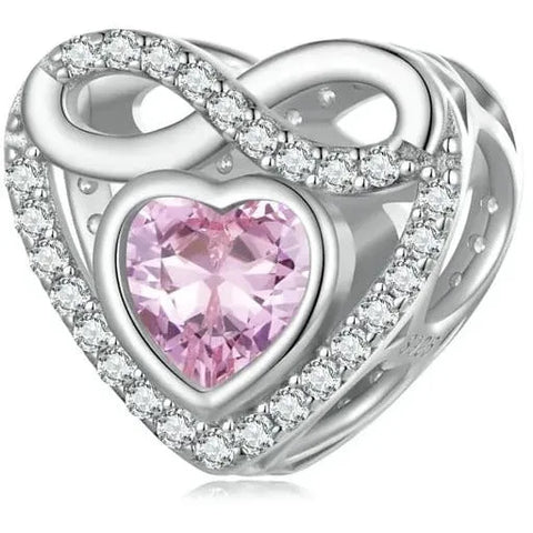 Sterling Silver Pink CZ Infinity Heart Bead Charm - Sterling Silver Pink CZ Infinity Heart Bead Charm