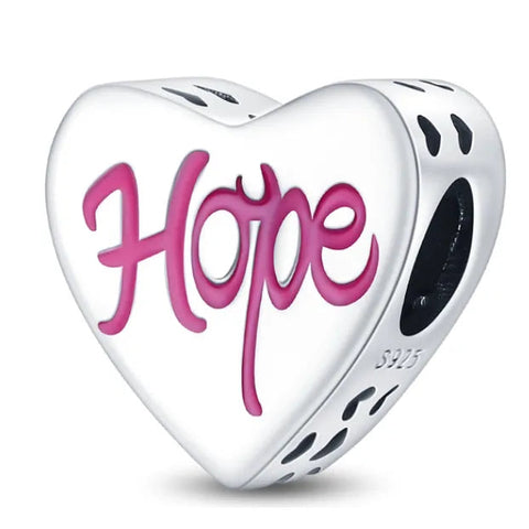 Sterling Silver Pink Hope Heart Charm - Sterling Silver Pink Hope Heart Charm