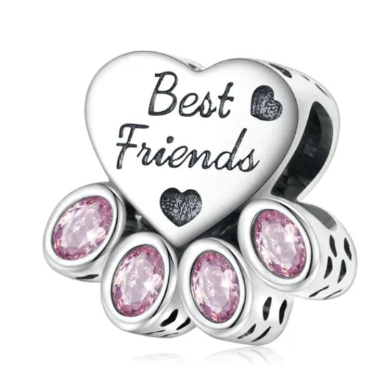 Sterling Silver Pink Paw Best Friends Bead Charm