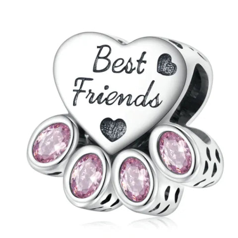  Sterling Silver Pink Paw Best Friends Bead Charm