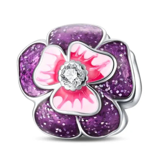 Sterling Silver Purple Enamel Flower Spacer Charm