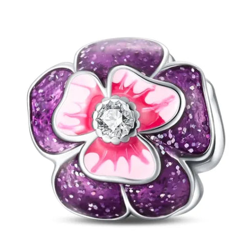 Sterling Silver Purple Enamel Flower Spacer Charm - Sterling Silver Purple Enamel Flower Spacer Charm