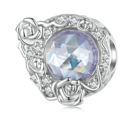Sterling Silver Purple Stone Rose Vine Charm - Sterling Silver Purple Stone Rose Vine Charm